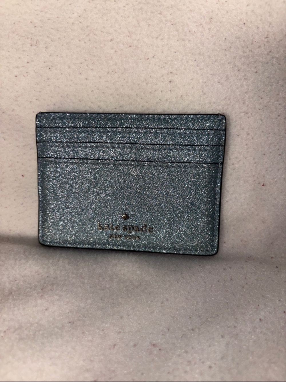 kate spade Glitter Card Holder in Metallic Silver-Gray